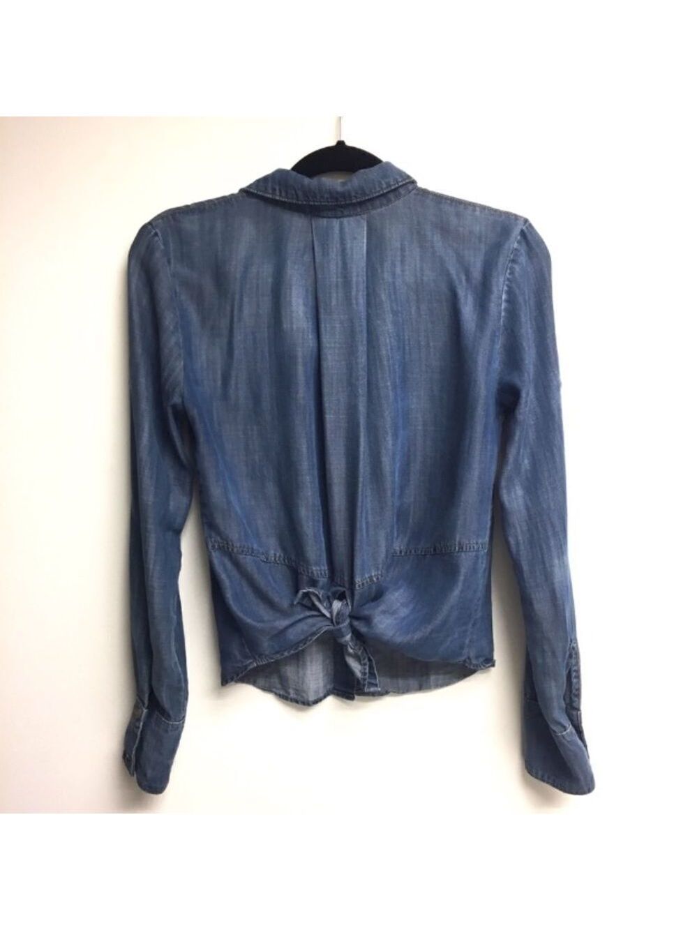 ANTHROPOLOGIE Cloth & Stone Chambray Tie Back Long Roll Sleeve Shirt Blue XS
